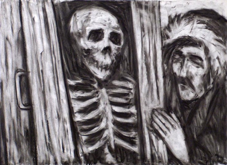 Visiting the Dead. Charcoal on paper.