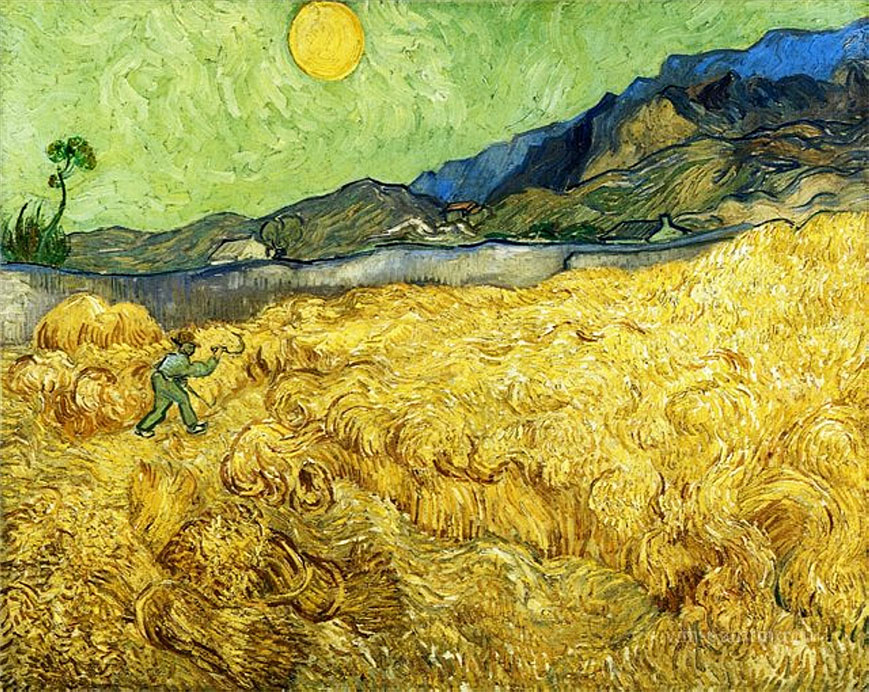 Wheat Field with Reaper and Sun, 1888, by Van Gogh