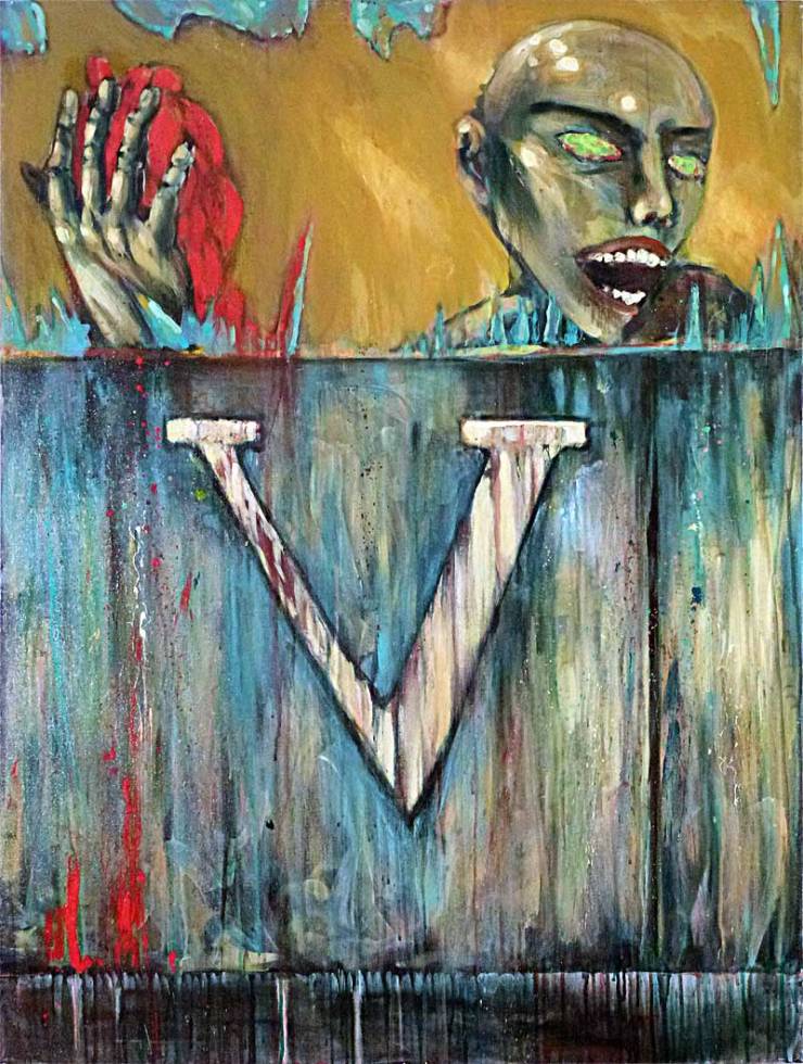 "v" Acrylic on canvas, 3'X4'. 1990