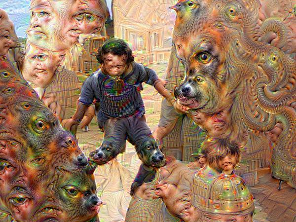 Google Deep Dream inceptionism walking througha dog walled world