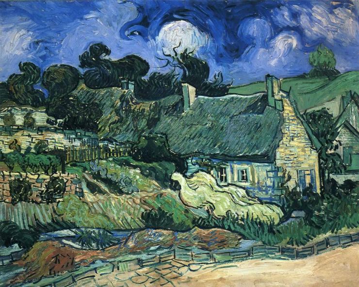 houses-with-thatched-roofs-cordeville, by Vincent Van Gogh